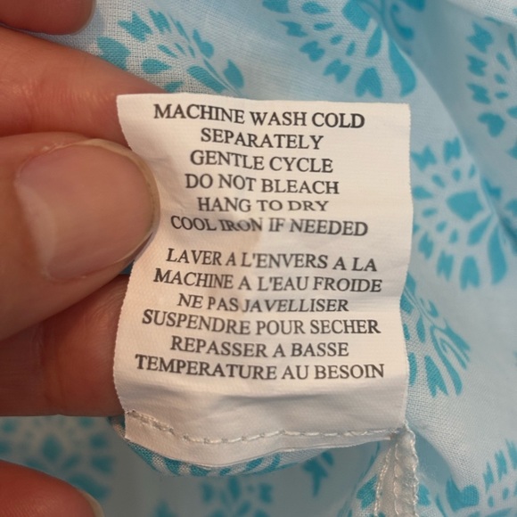 Women's Blue Patterned Button Down Shirt - Picture 6 of 6